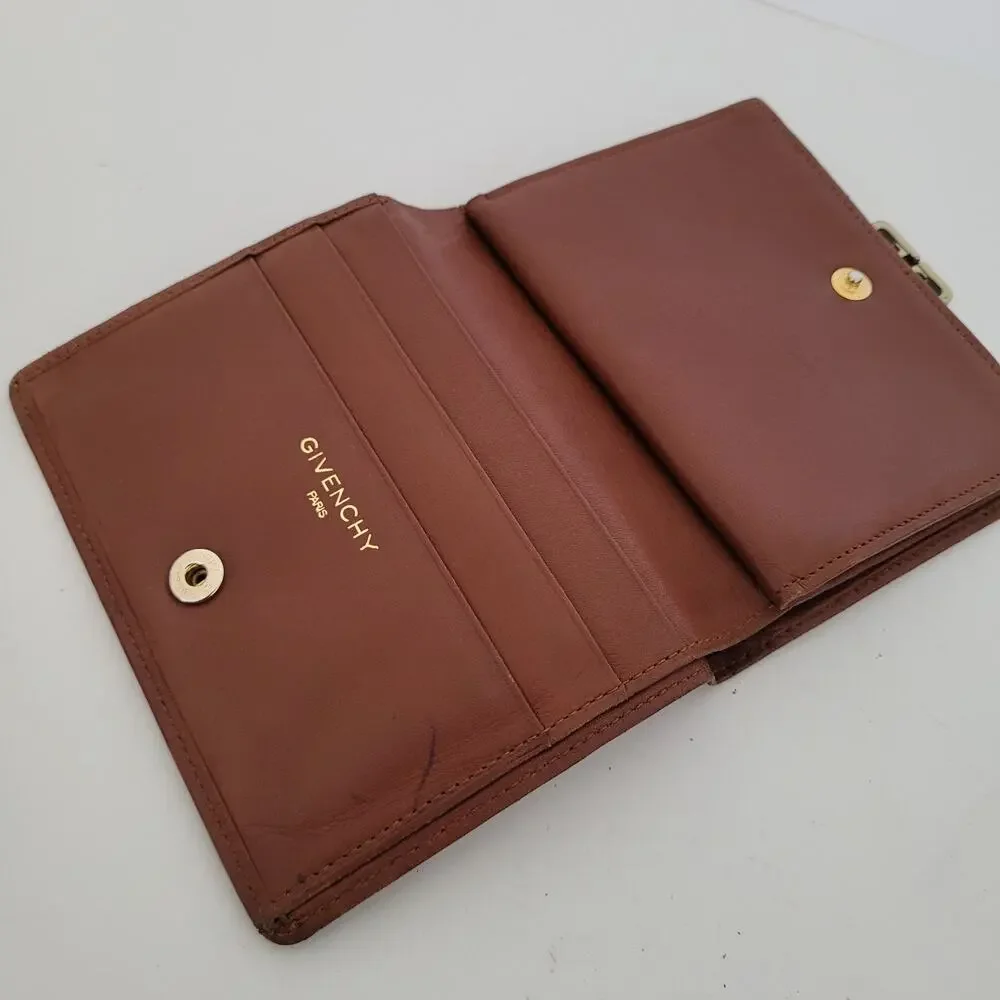 Givenchy Vintage Leather Wallet Brown Leather Bifold Medium Compact‎ Kisslock